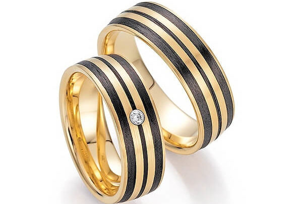 Gold and black wedding rings