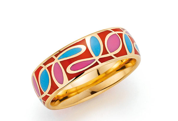 Golden ring with red pattern