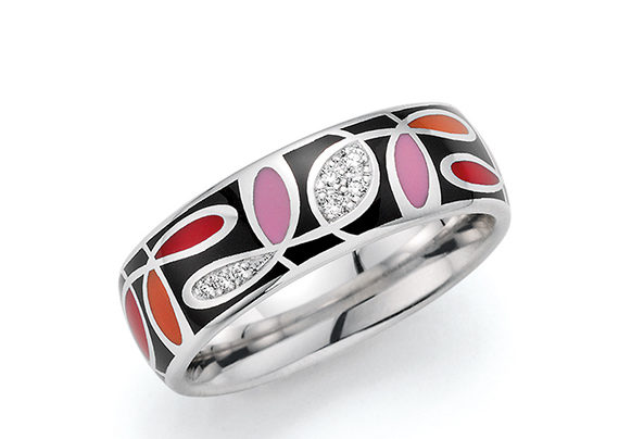 Black silver ring with colorful pattern