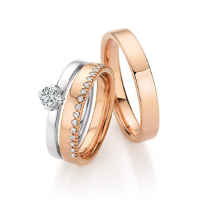 Triset of engagement ring and wedding rings